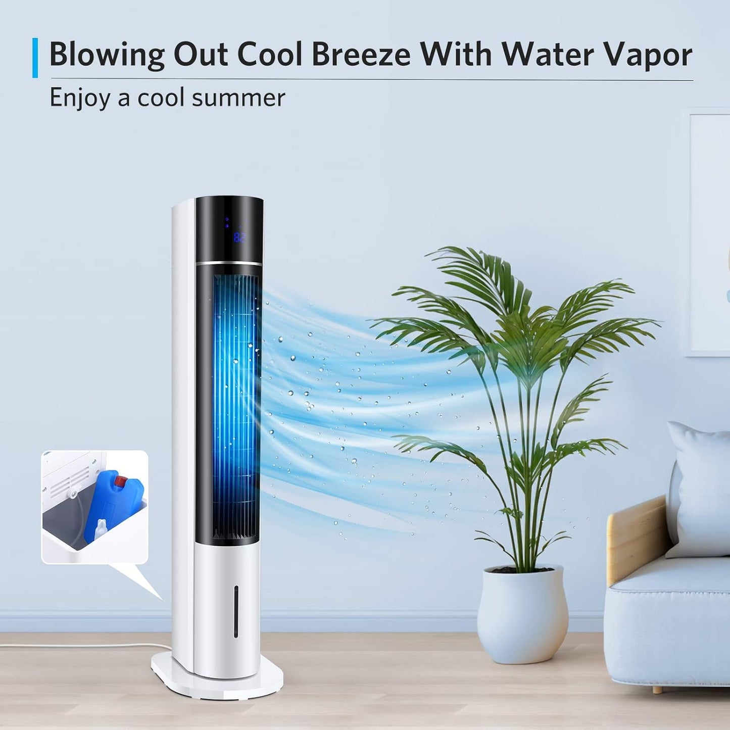 Swamp Cooler Fan, Oscillating Evaporative Air Cooler 43-inch, Quiet Air Conditioner Fan, lnstant Cool & Easy Use, 3 Modes & 3 Speeds, 12H Timer, 2 Ice Boxes, Remote & Panel Control for Room & Office - Retail $179