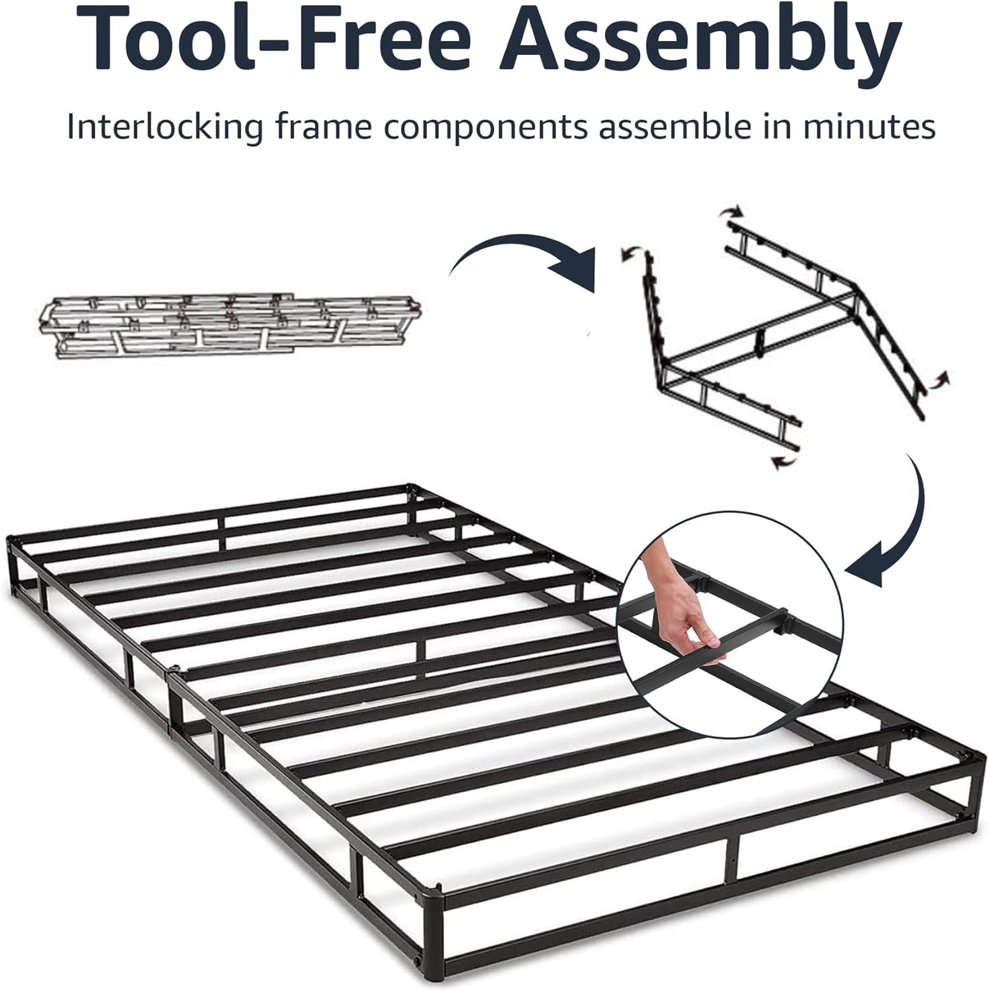 Amazon Basics Smart King Box Spring Bed Base, 7-Inch Mattress Foundation, Tool-Free Easy Assembly, White - Retail $147