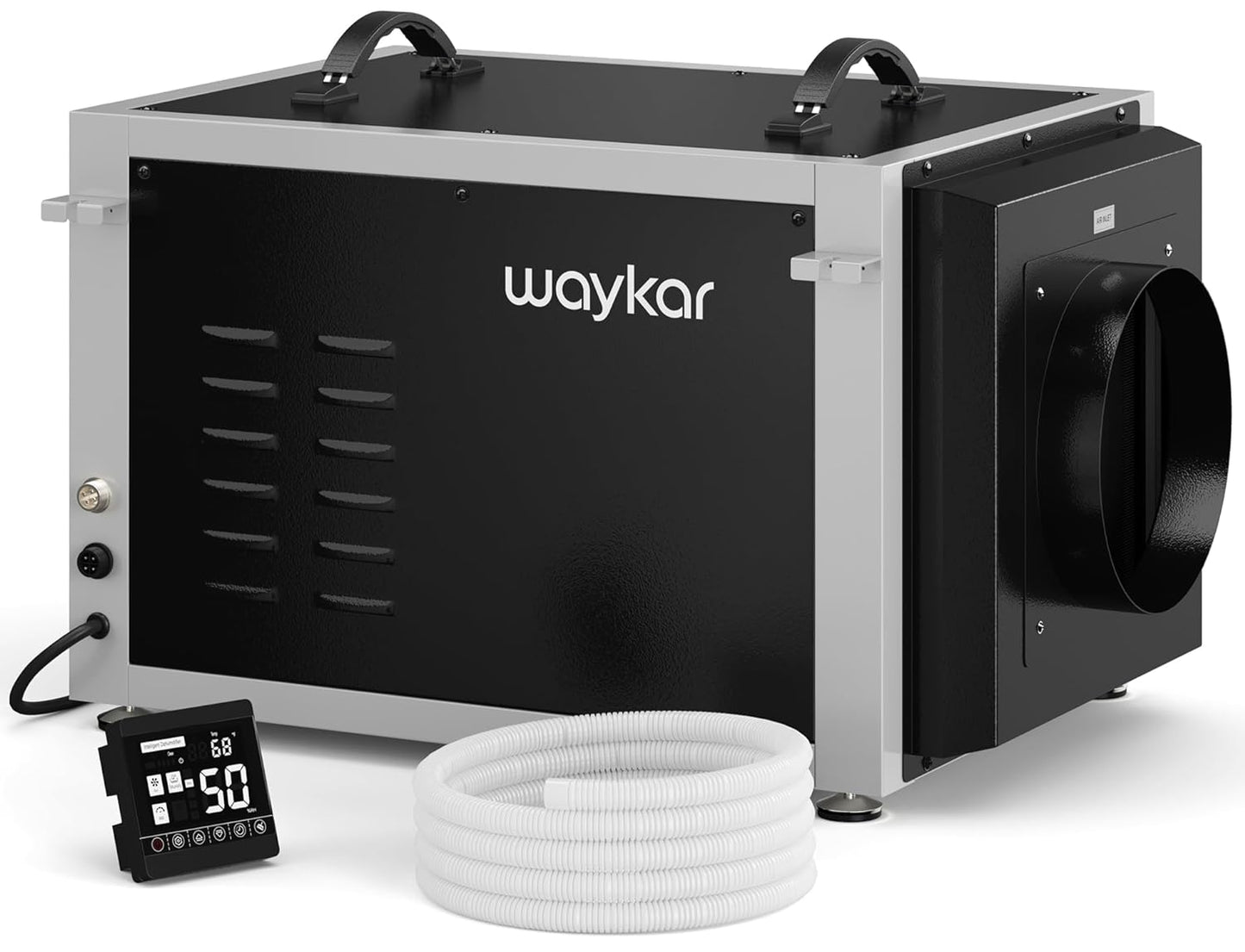 NEW - Waykar 158 Pints Crawl Space Dehumidifier, Commercial Dehumidifier with Wired Remote Control, Auto Defrosting, Industrial Dehumidifier with Carrying Handle for Basement and Whole House. - Retail $669