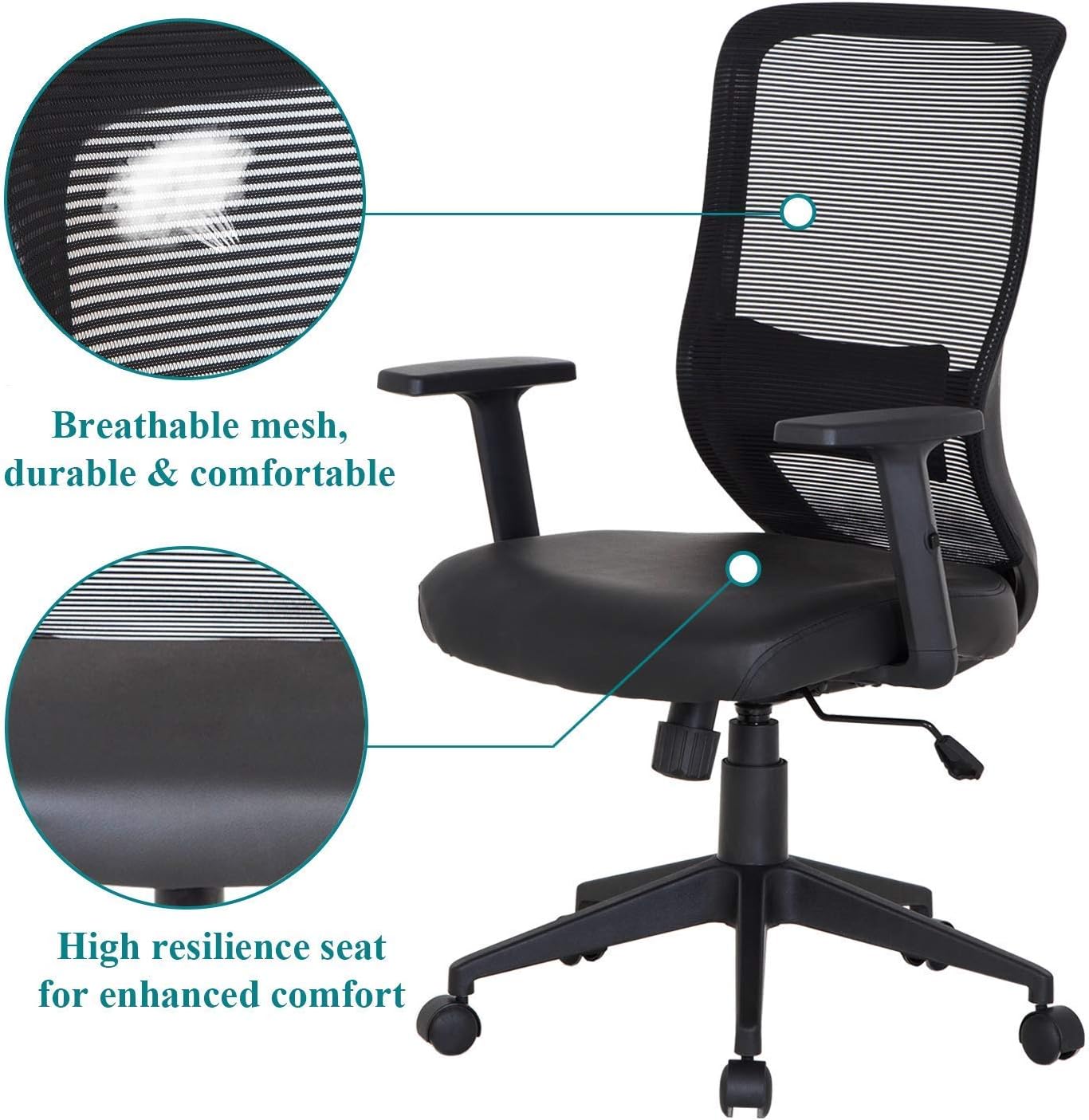 NEW - VECELO Office Computer Desk Chair with PU Padded Seat Cushion, Adjustable Armrest, Ergonomic Lumbar Support for Task Work, Black - Retail $109