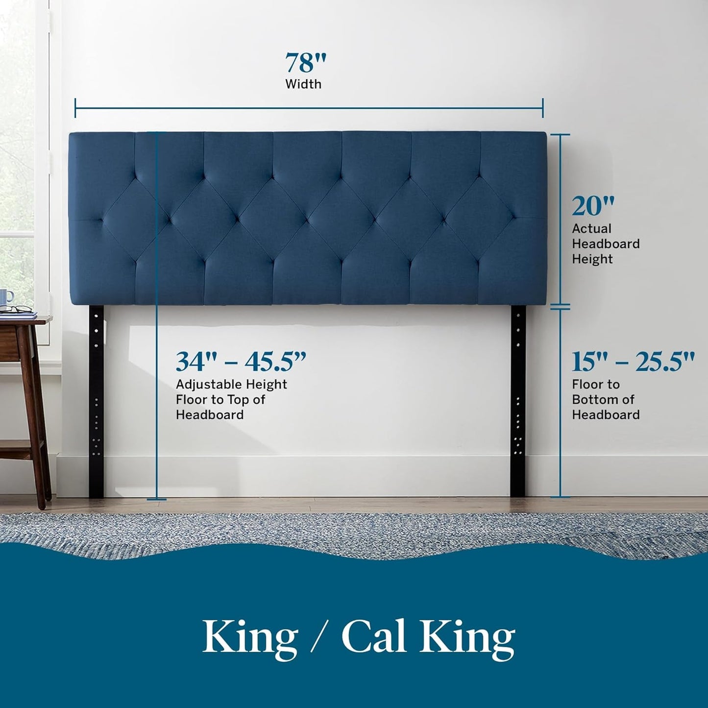 NEW - LUCID KING / Cali-King - Mid-Rise Upholstered Headboard - Diamond Tufted  - Retail $129