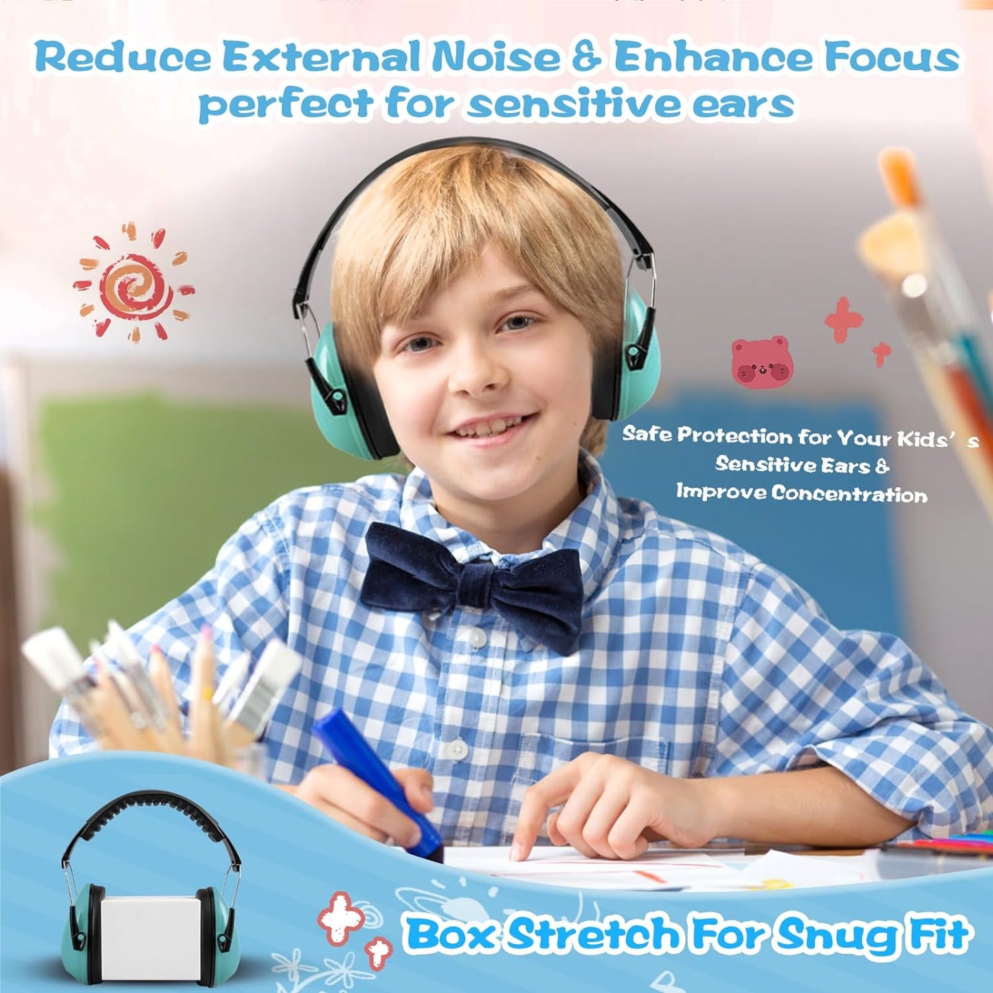MelonArt Kids Ear Protection Earmuff Headphones for Noise Reduction (Mint & Pink & Orange)