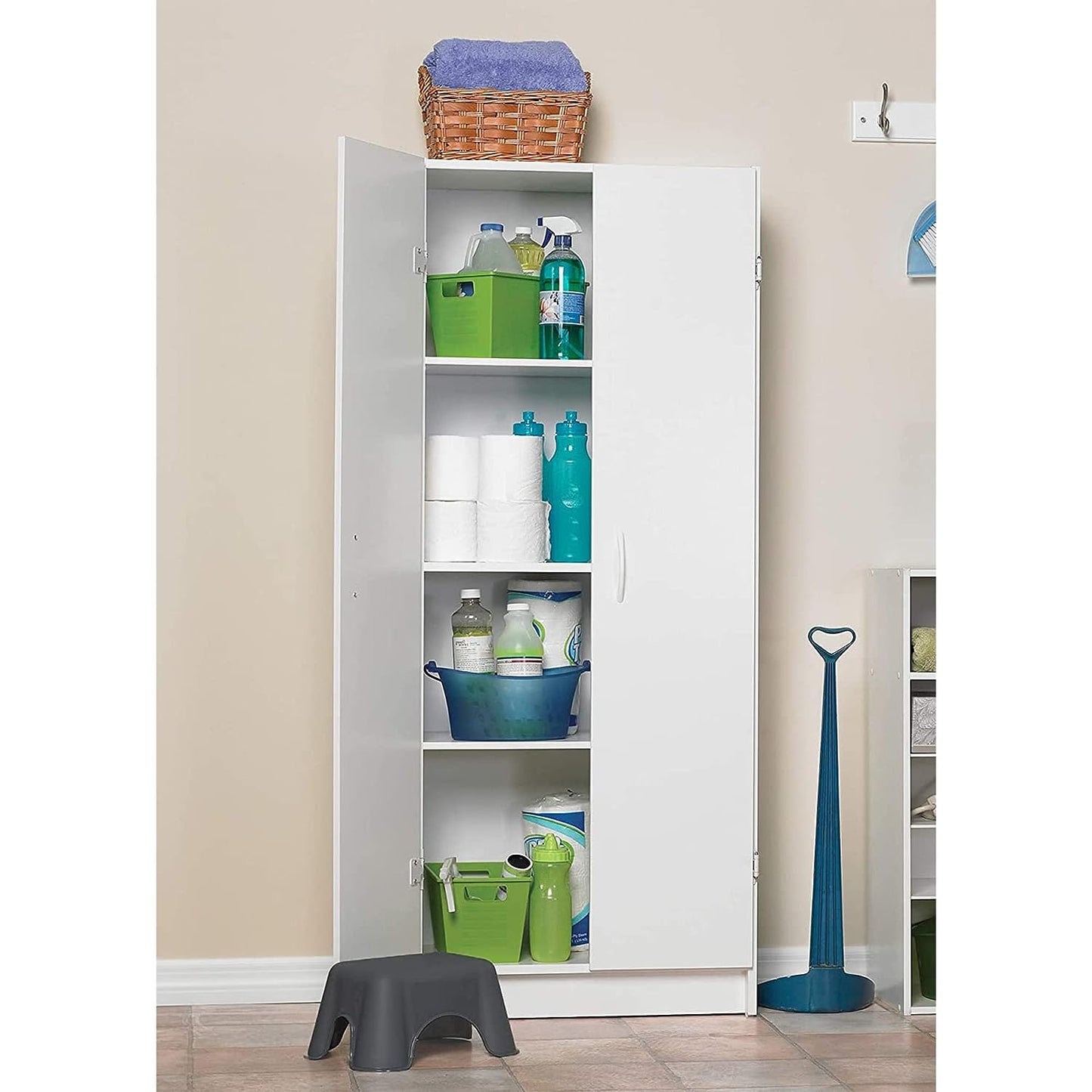 NEW - ClosetMaid Pantry Cabinet Cupboard with 2 Doors, Adjustable Shelves, Standing, Storage for Kitchen, Laundry or Utility Room, White - Retail $118