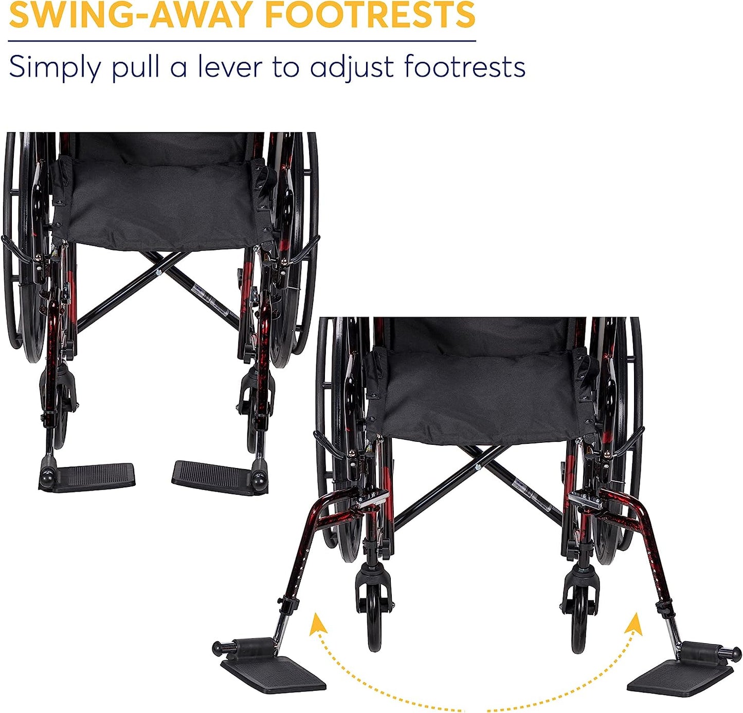 NEW - Drive Medical RTLREB18DDA-SF Rebel Lightweight Wheelchair with Swing-Away Footrest, Red - Retail $155