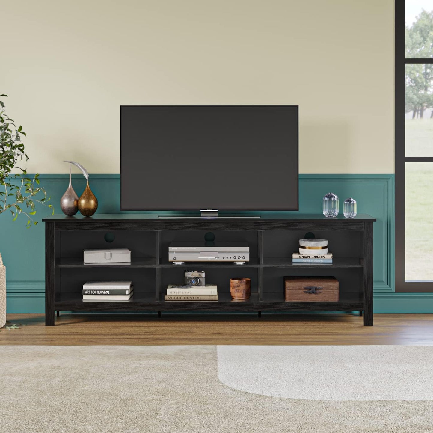 NEW - Panana TV Stand, Moden 6 Cubby TV Stand for 75 inch TV, Farmhouse Television Stands Entertainment Center Media Stand with Storage TV Table Stand for Living Room - Retail $130