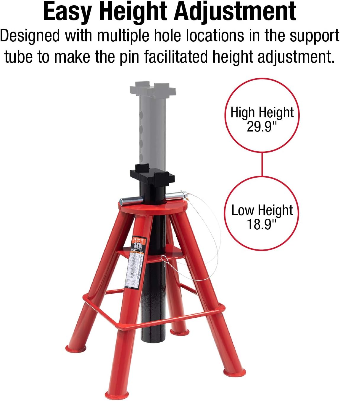 NEW - Sunex 1310 10-Ton Medium Height Pin Type Jack Stands, Pair - Retail $245