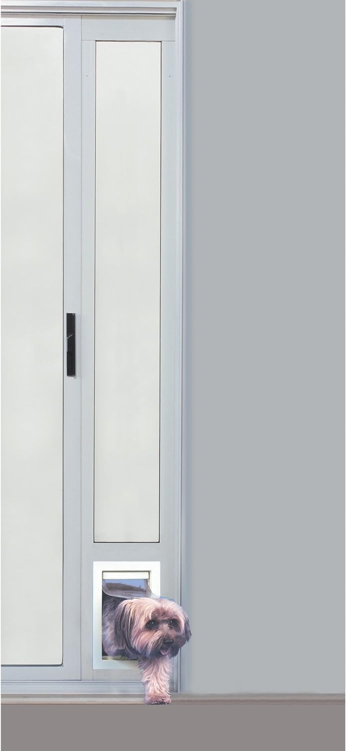 Ideal Pet Products Aluminum Pet Patio Door, Adjustable Height 77-5/8" To 80-3/8", 5" x 7" Flap Size, White