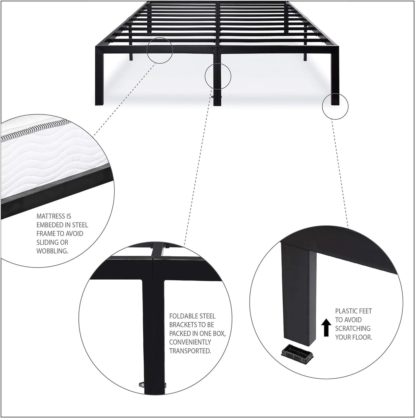 NEW - Olee Sleep KING 18 Inch Heavy Duty Steel Slat, Easy Assembly Platform Bed frame - Retail $107