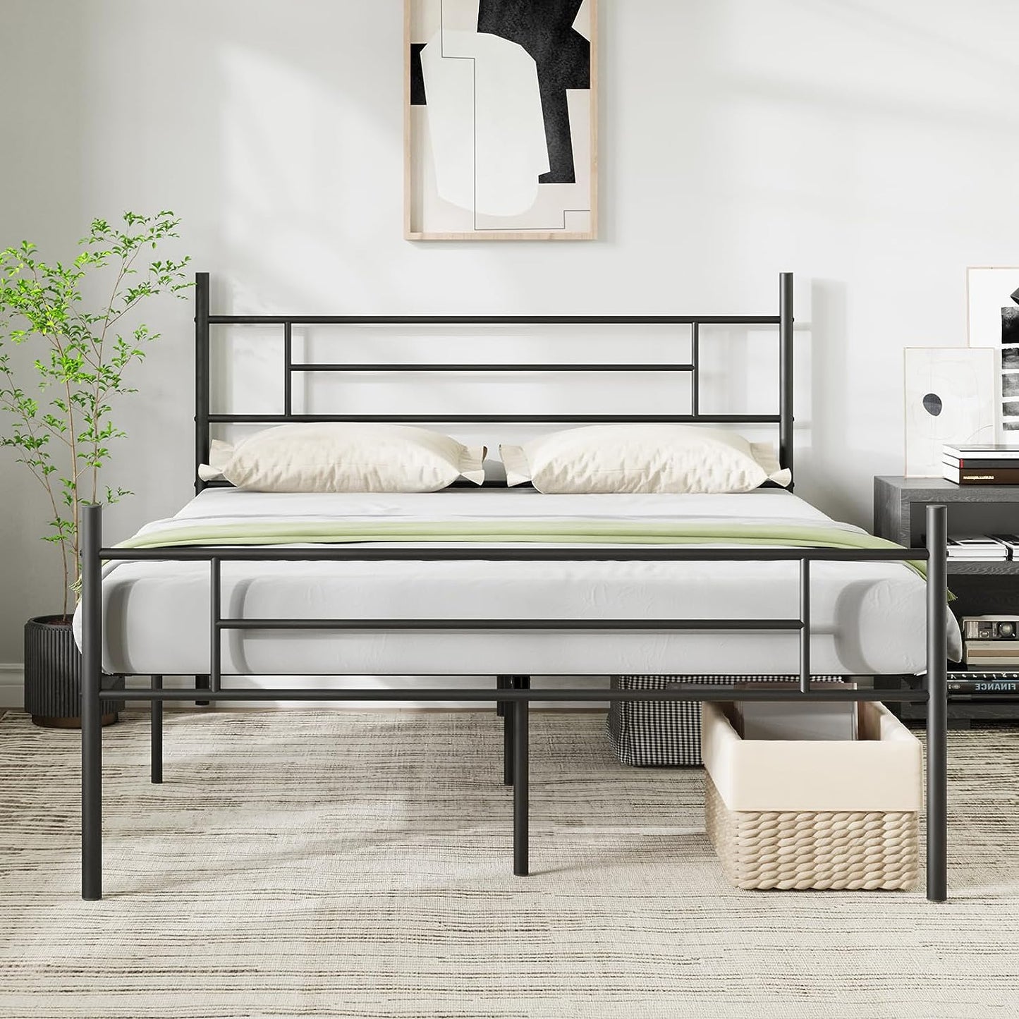 NEW - Novilla Metal QUEEN Bed Frame with Headboard and Footboard, 14 Inch Platform - Retail $89