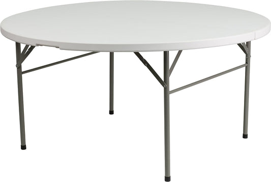 NEW - Flash Furniture Scarborough 5' Round Plastic Folding Event Table with Carrying Handle, Bi-Fold Portable Banquet Table for Indoor/Outdoor Events, White - Retail $147