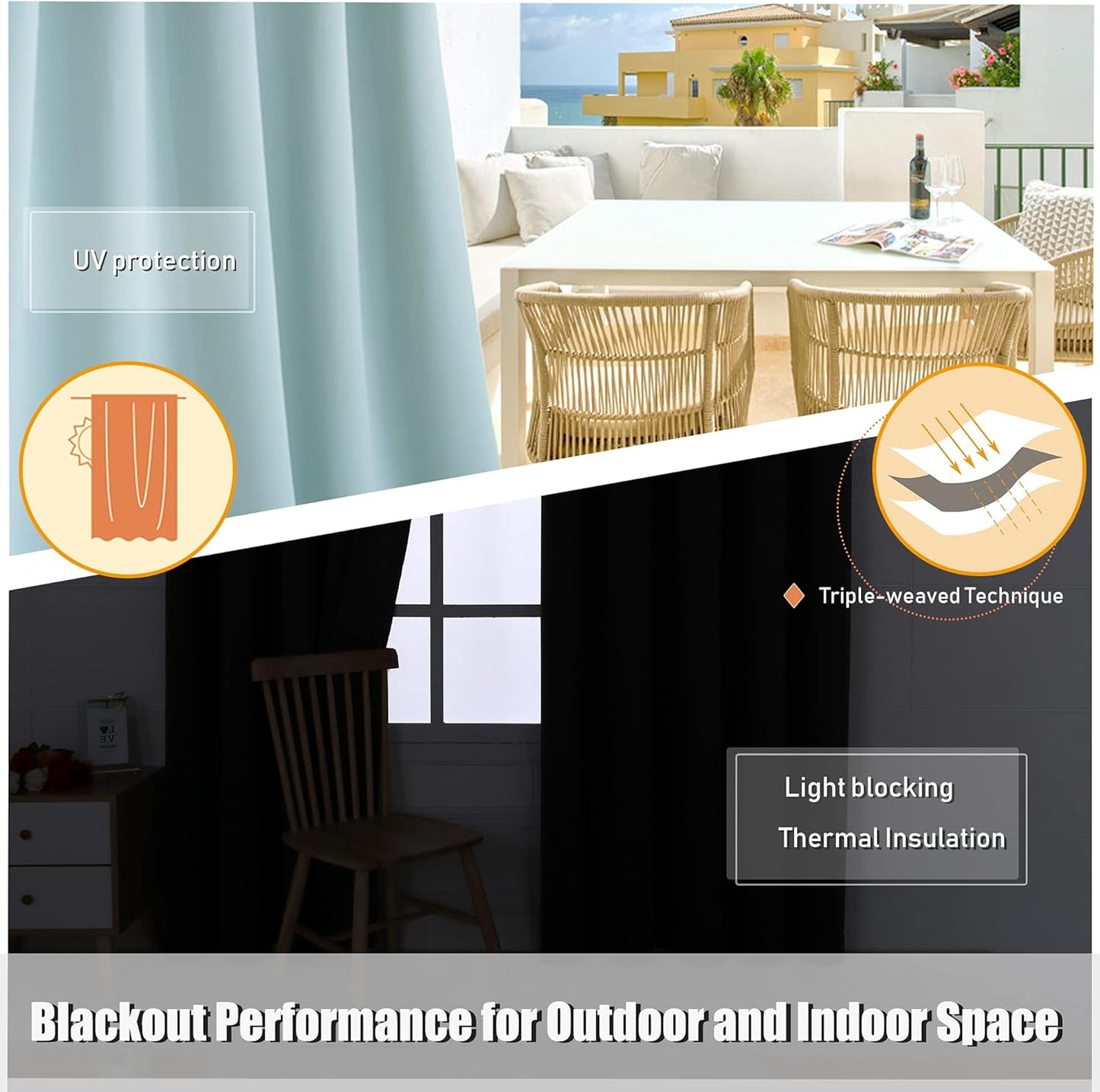 NEW - BONZER Waterproof Outdoor Patio Curtains 1 Panel - Thermal Insulated, Sunlight Blocking Weatherproof Grommet Outside Curtains for Porch, Pergola, Cabana, Balcony, 1 Panel, 100W x 95L inch, Seafoam - Retail $59