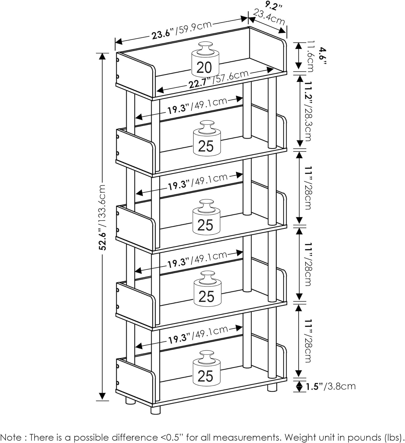 Furinno Turn-N-Tube 5-Tier Toolless Display Rack, French Oak/Black - Retail $56