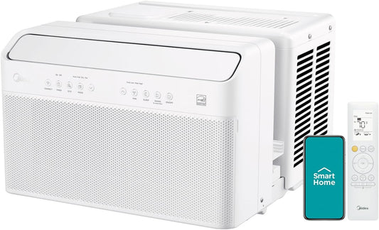 Midea 8,000 BTU U-Shaped Smart Inverter Air Conditioner Cools up to 350 Sq. Ft., Ultra Quiet with Open Window Flexibility, Works with Alexa/Google Assistant, 35% Energy Savings, Remote Control - Retail $379