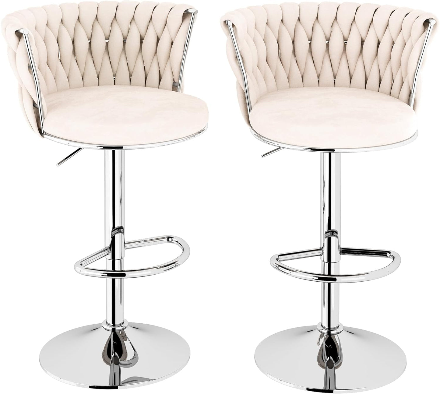 NEW - AWQM Velvet Bar Stool Set of 2, Counter Height Barstools Adjustable Kitchen Island Chairs,Swivel Bar Stools Upholstered Bar Chairs Counter Stool Armless Chairs with Back & Footrest, Beige - Retail $129