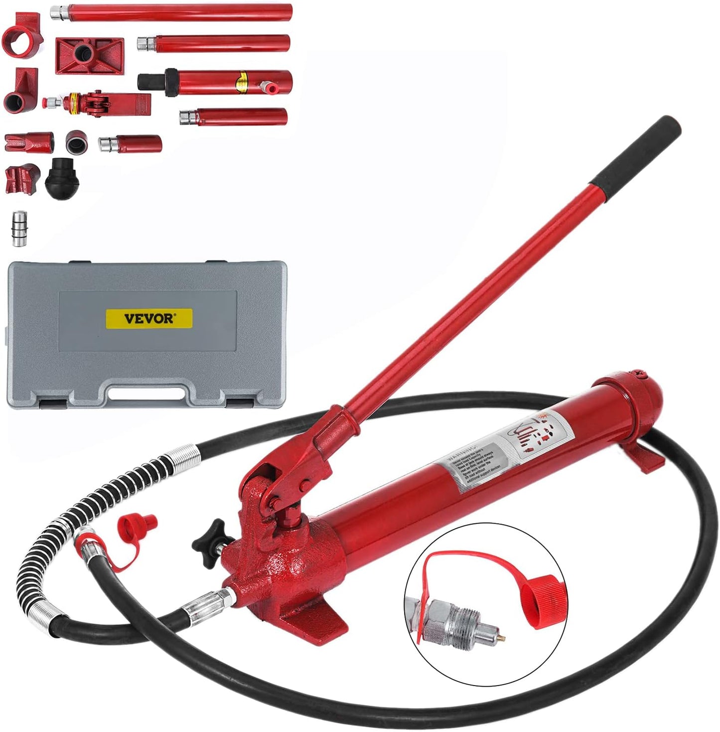 NEW - Mophorn 10 Ton Porta Power Kit 1.4M (55.1 inch) Oil Hose Hydraulic Car Jack Ram Autobody Frame Repair Power Tools for Loadhandler Truck Bed Unloader Farm and Hydraulic Equipment Construction, Red - Retail $155