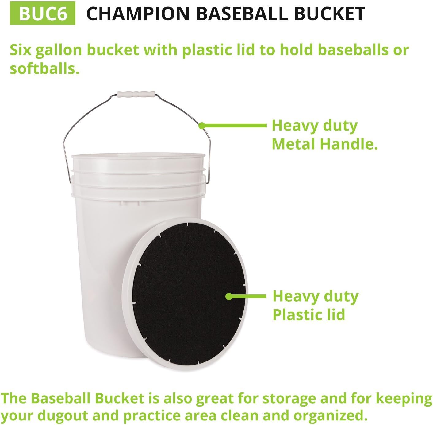 NEW - Champion Sports 6 Gallon Bucket with Padded Soft Seat Lid - Durable Construction - Balls Not Included - Ideal for Baseball, Softball, T-Ball, Wiffle Ball, and Lacrosse - Retail $19