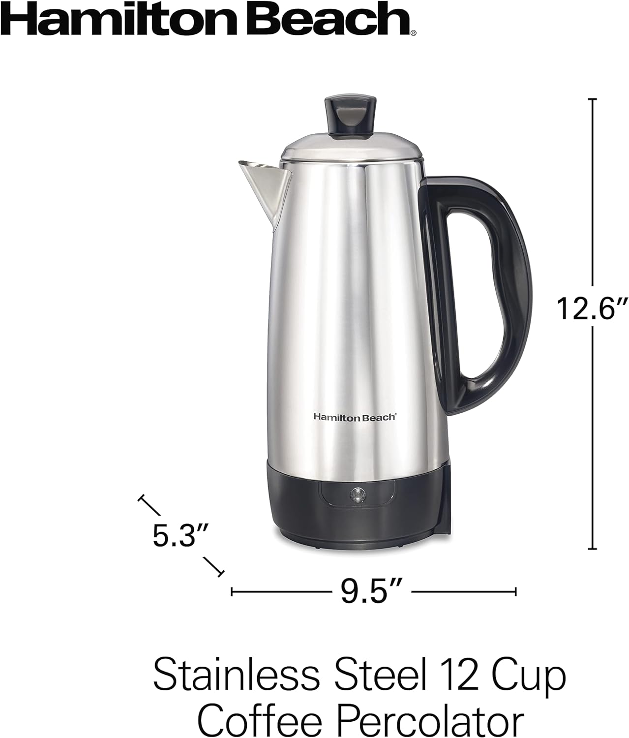 Hamilton Beach 12 Cup Electric Percolator Coffee Maker, Stainless Steel, Quick Brew, Easy Pour Spout (40616R) - Retail $53