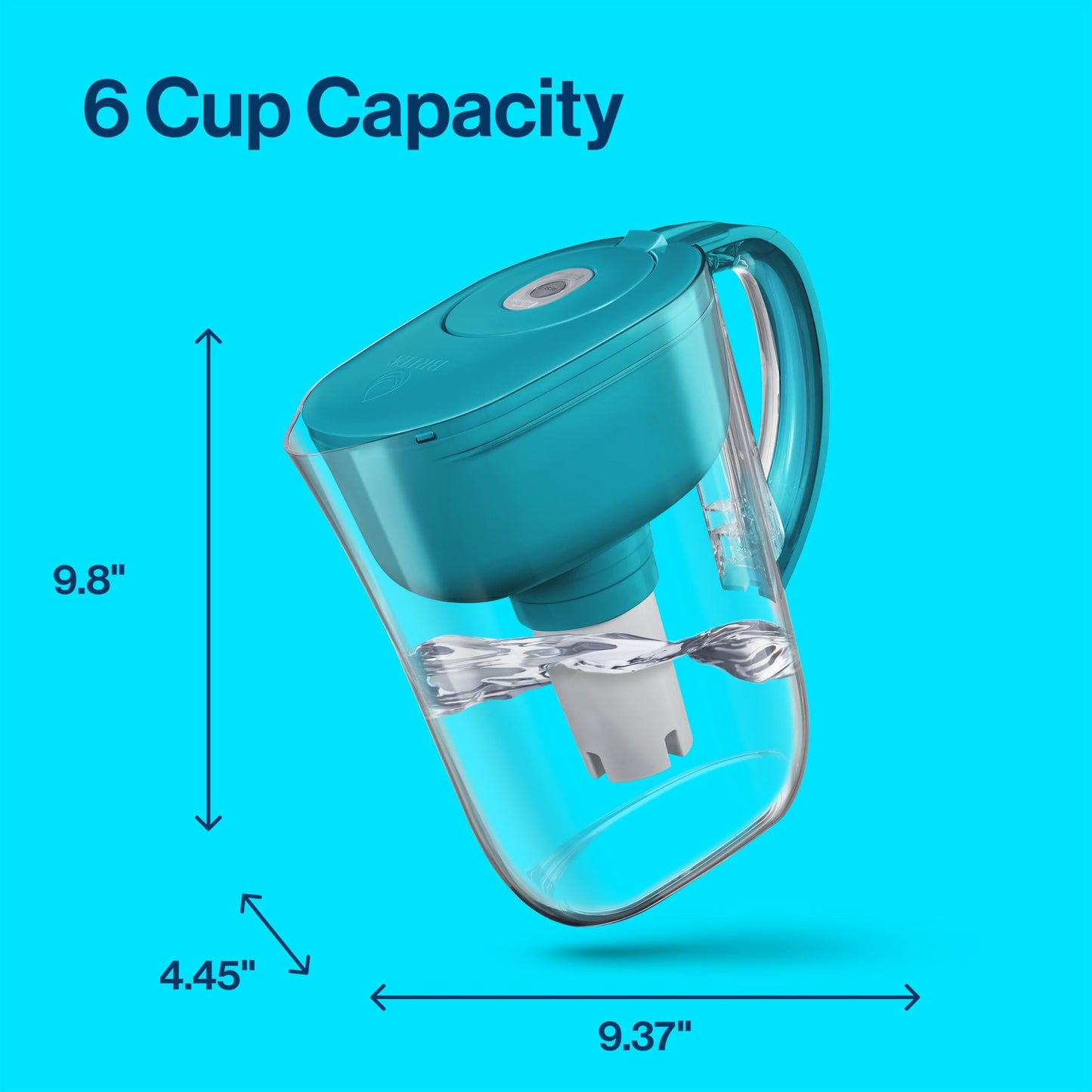 Brita Water Filter Pitcher for Tap and Drinking Water with 1 Standard Filter, Lasts 2 Months, 6-Cup Capacity, BPA Free, Turquoise