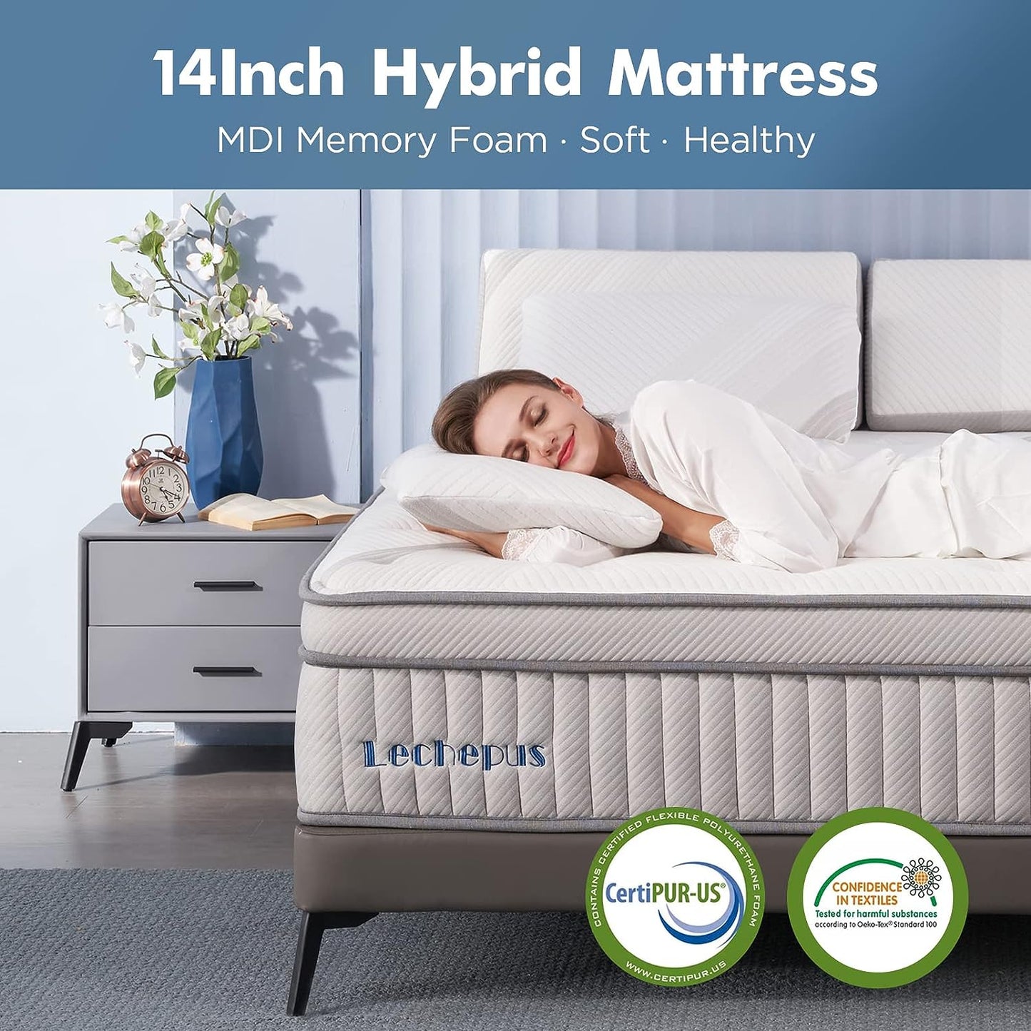 NEW - Lechepus QUEEN 14 Inch Hybrid Memory Foam Mattresses with Pocket Spring - Retail $547