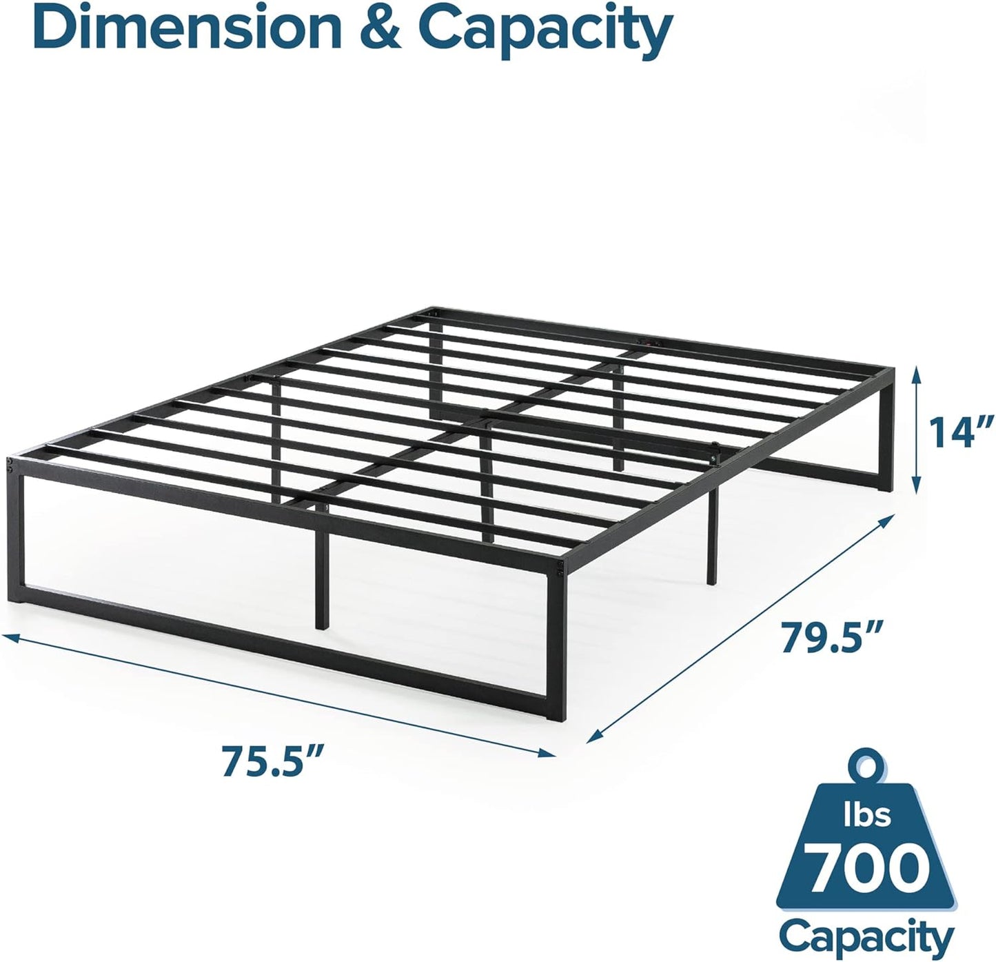 ZINUS KING Abel Metal Platform Bed Frame / Mattress Foundation with Steel Slat Support / No Box Spring Needed / Easy Assembly, King, Black - Retail $116