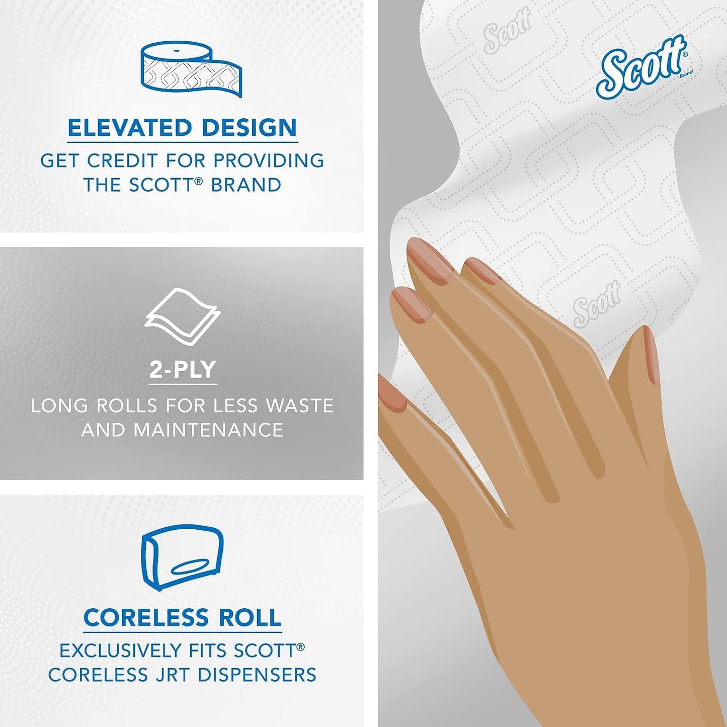Scott 07006 Coreless JRT Jr. Rolls, 2-Ply, 1150ft, 12 Rolls/Carton