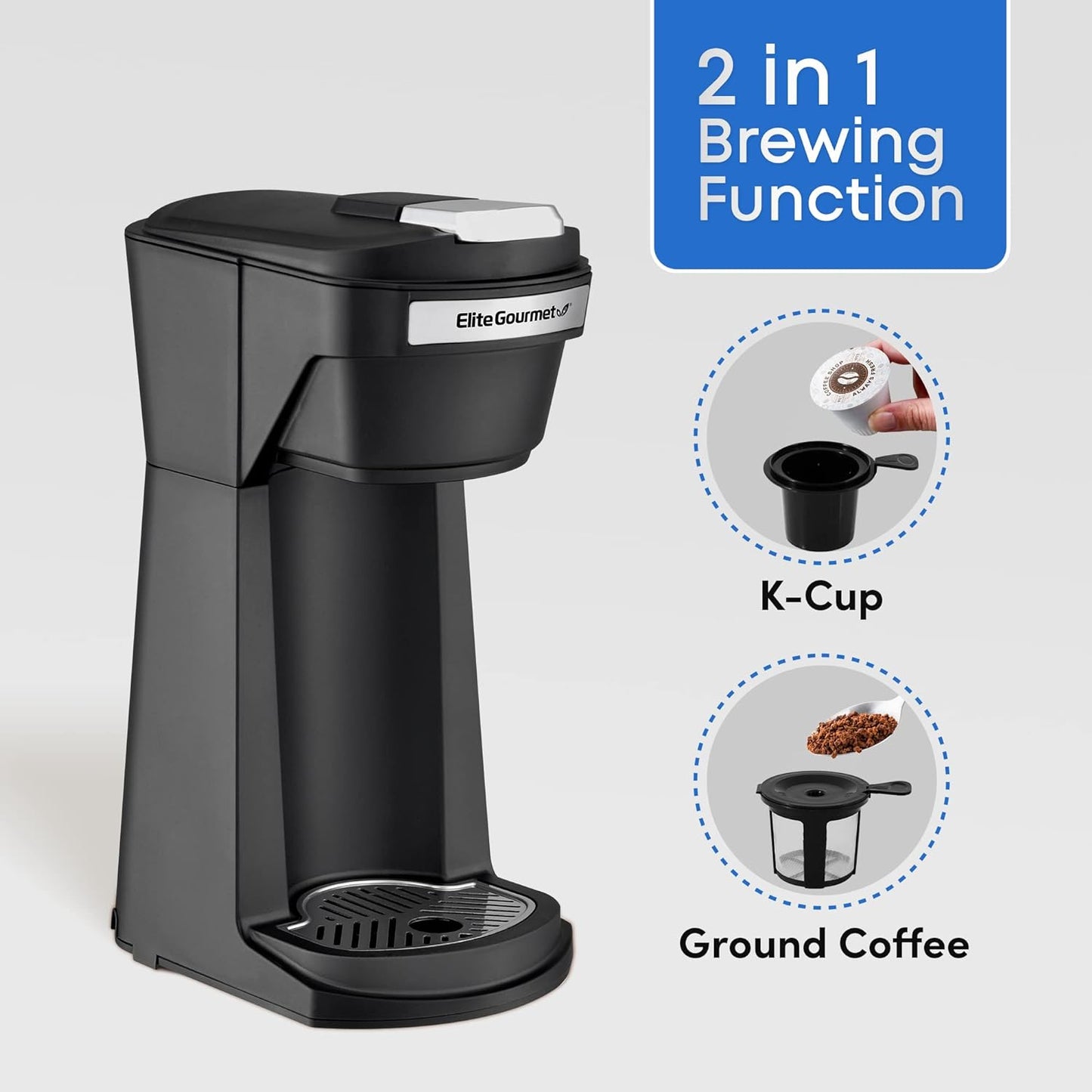 NEW - Elite Gourmet EHC208RS Personal Single-Serve Compact Capsule Coffee Maker Brewer, Compatible with K-Cups and Grounds, Reusable Filter, 16 Ounce, Black - Retail $39