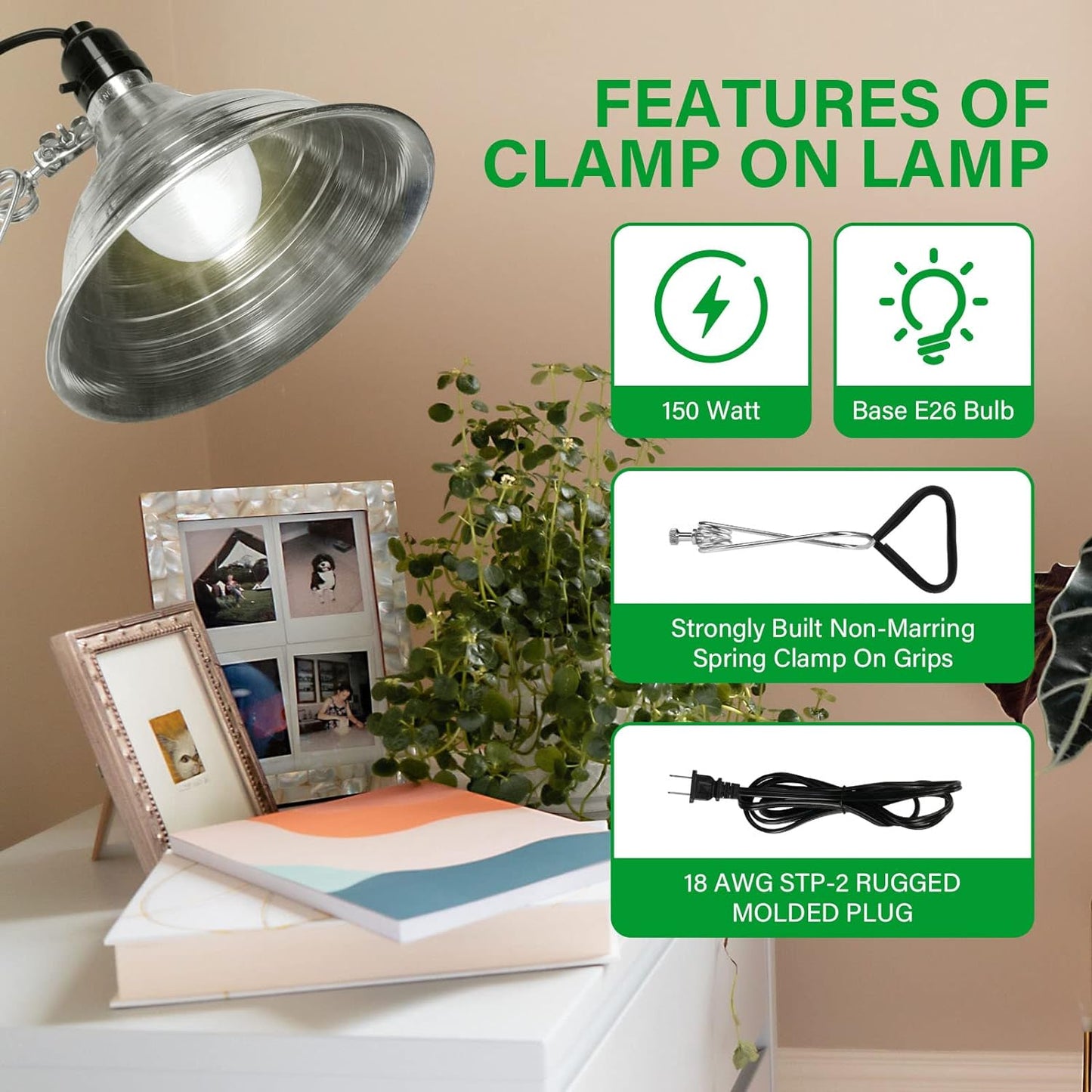 NEW - Simple Deluxe 2-Pack Clamp Lamp Light with 8.5 Inch Aluminum Reflector up to 150 Watt E26 (no Bulb Included), Silver and Black - Retail $17