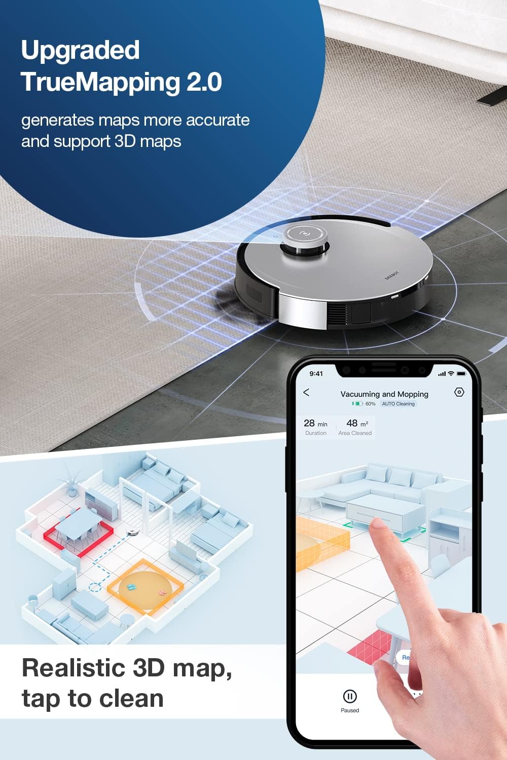 ECOVACS DEEBOT X1 Omni Robot Vacuum and Mop Combo with Self-Emptying, Auto-Wash, Auto-Refill and Auto-Hot Air Drying, 5000Pa Suction, AIVI 3D Obstacle Avoidance, Black - Retail $1039