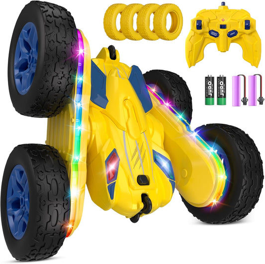 Remote Control Car,RC Cars with Sides Light Strip and Headlights,Double Sided 360 Flips Rotating RC Stunt Car,2.4Ghz All Terrain Toys for Ages 4-6 Kids Toy for Boys Girls Birthday Gift(Yellow) - Retail $20