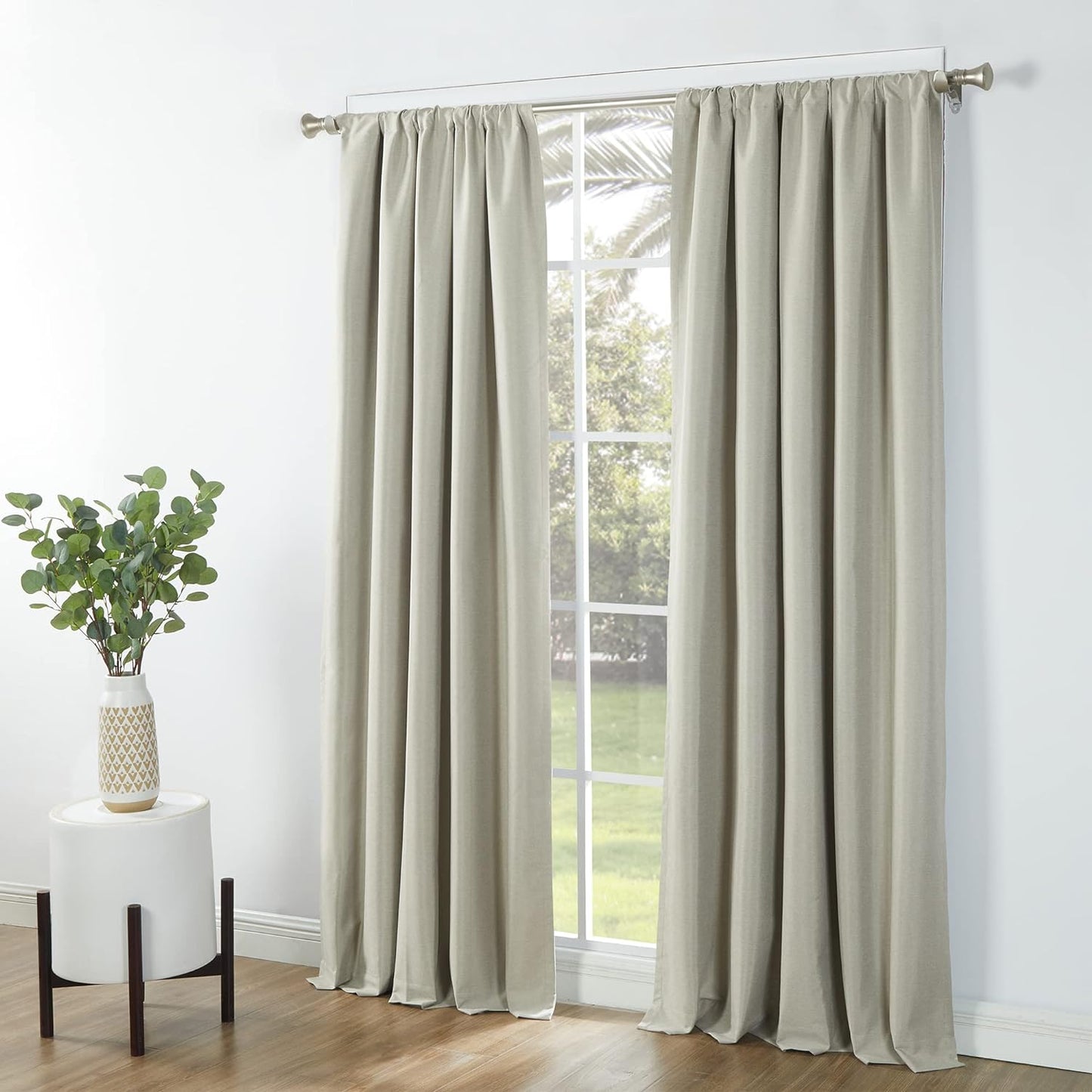 SUN+BLK Bradley Total Blackout Curtain Textured Thermal Insulated 1 Panel with Rod Pocket, Khaki, 52x84, Wide Width - Retail $24