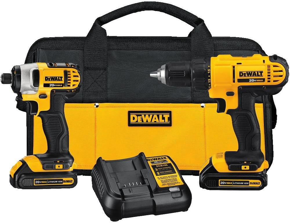 NEW DEWALT 20V MAX Cordless Drill and Impact Driver, Power Tool Combo Kit with 2 Batteries and Charger, Yellow/Black (DCK240C2) - Retail $216