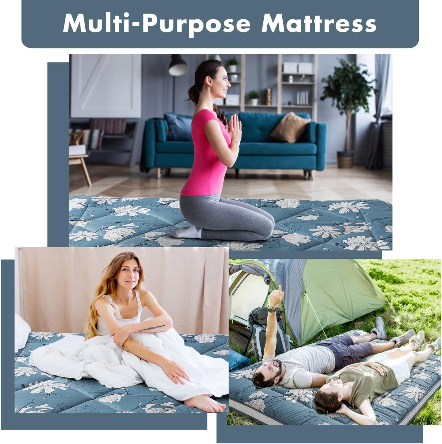 NEW - Heimorn Japanese TWIN Floor Mattress Futon Mattress, Thicken Sleeping Mattress Foldable & Portable Roll up Camping Mattress, Flower Pattern - Retail $99