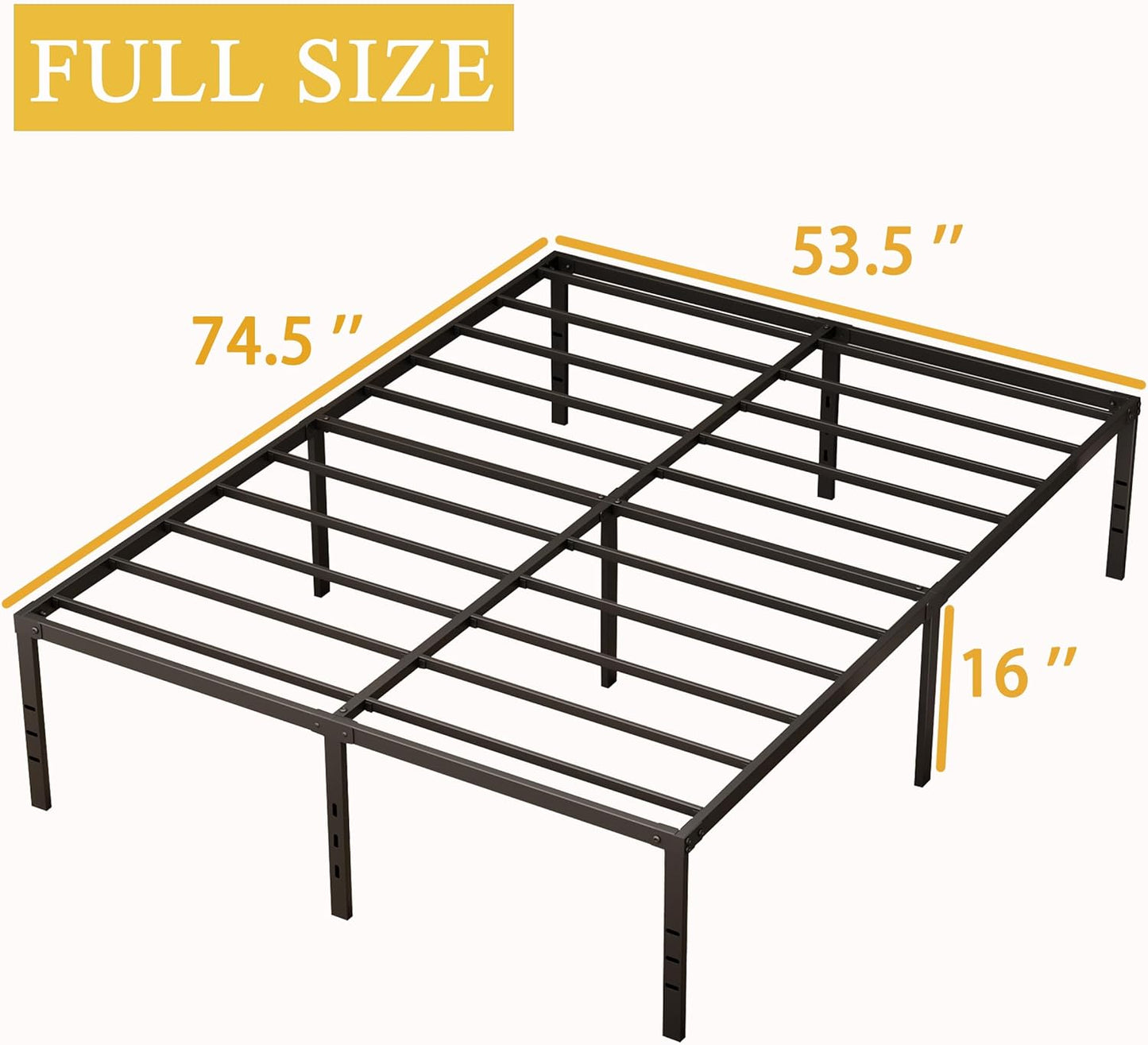 NEW - MISAGI Full 18inch Metal Bed Frame No Box Spring Needed, Heavy Duty Metal Platform with Tool Free Setup, Black, Durable, Suitable for Bedroom, Full - Retail $110