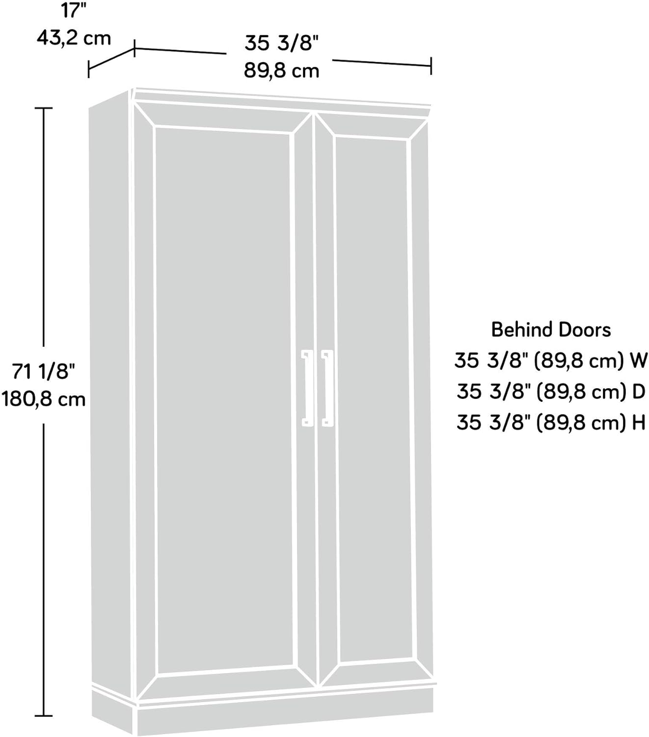 NEW W/Dmg - Sauder HomePlus Storage Pantry cabinets, L: 35.35" x W: 17.09" x H: 71.22", Soft White finish - Retail $242