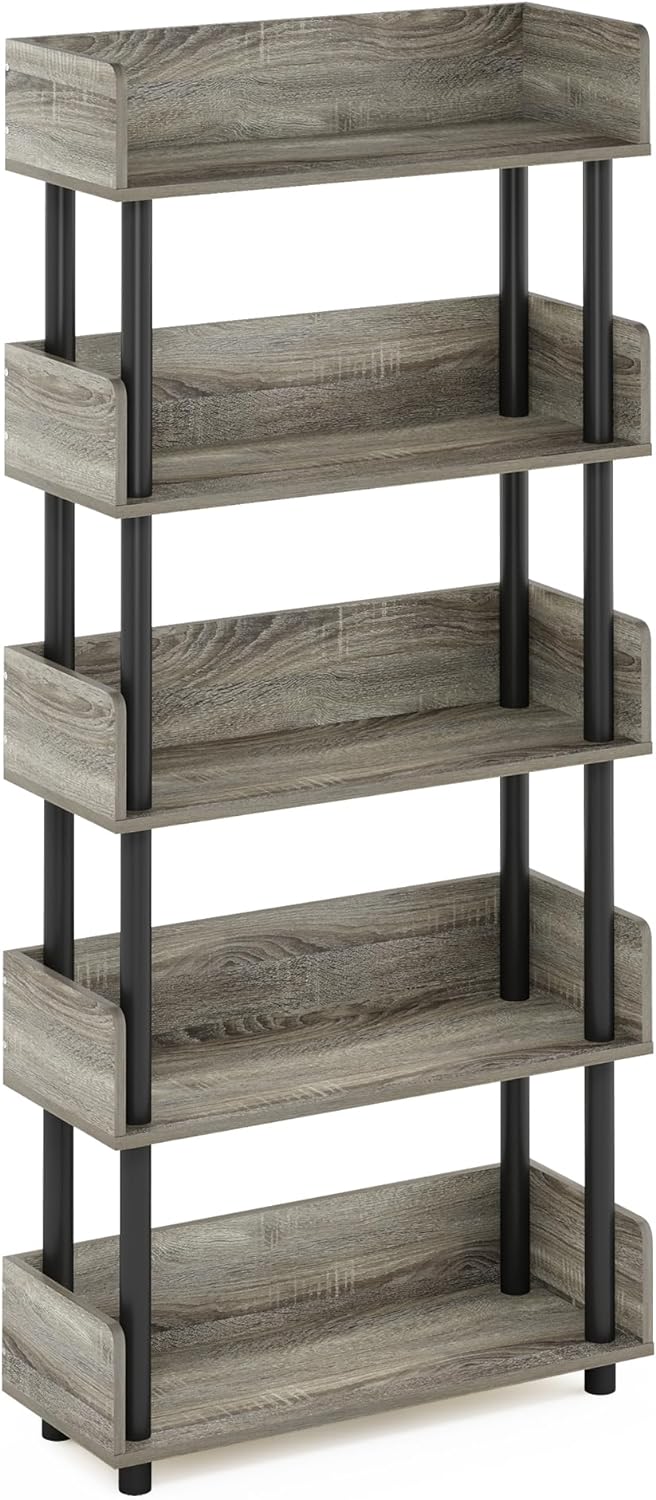 Furinno Turn-N-Tube 5-Tier Toolless Display Rack, French Oak/Black - Retail $56