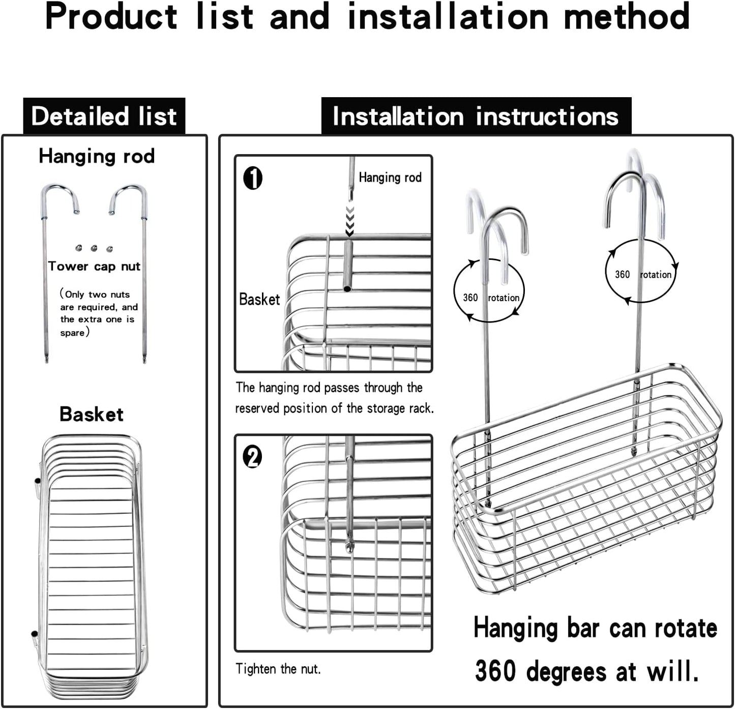 YQh hanging shower rack, bathroom storage rack, shampoo bracket, the back hook can be rotated, and can be hung on the faucet or Claw foot bathtubcross bar, 304 stainless steel rust proof and durable