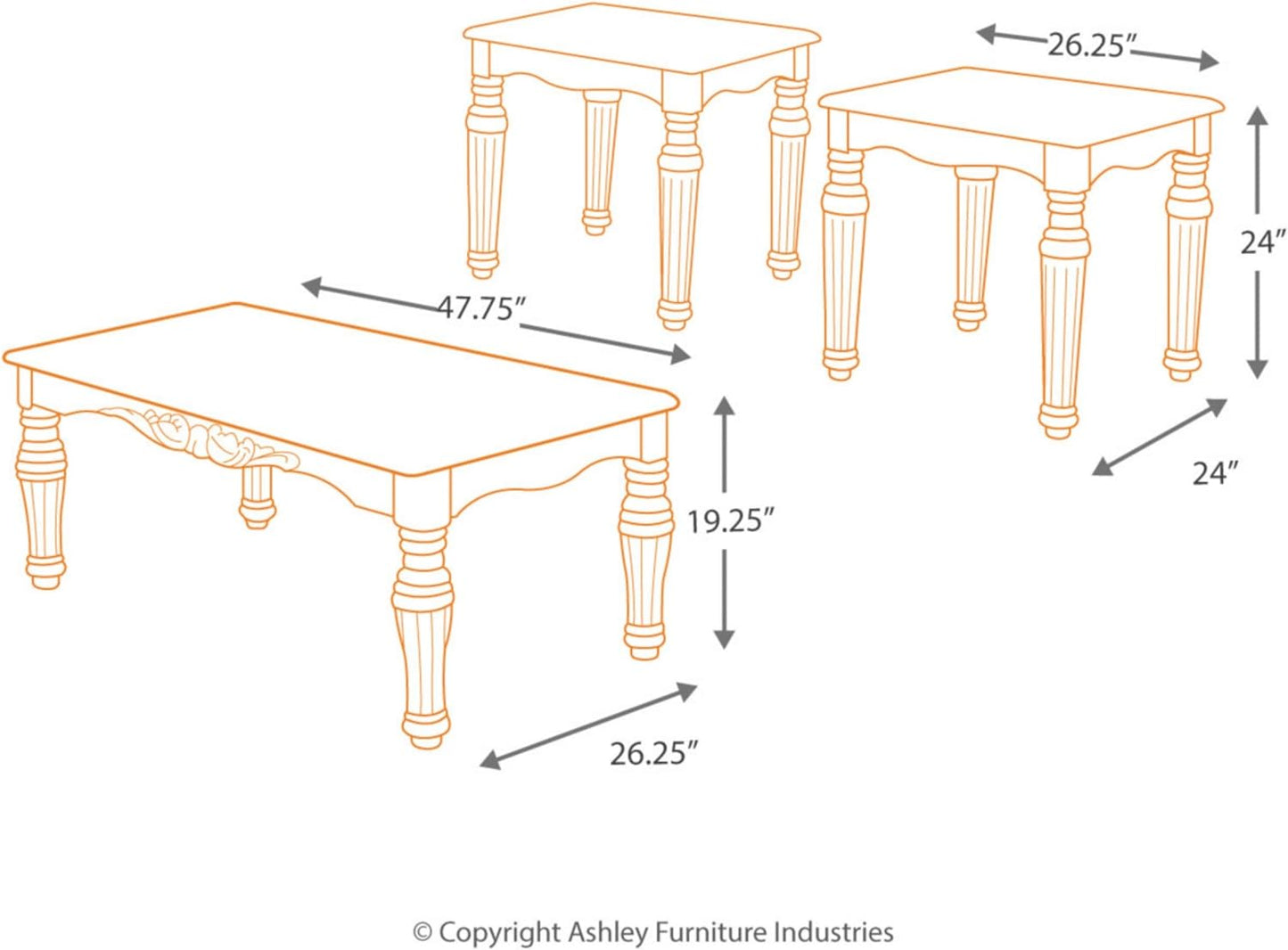 Signature Design by Ashley North Shore Traditional Faux Marble 3-Piece Table Set, Includes Coffee Table and 2 End Tables, Dark Brown - Retail $369