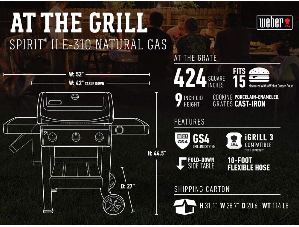 NEW IN BOX - Weber Spirit II E-310 3-Burner Natural Gas Grill, Black - Retail $569