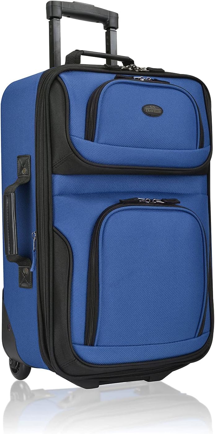 NEW - U.S. Traveler Rio Rugged Fabric Expandable Carry-on Luggage, 2 Wheel Rolling Suitcase, Blue, Set - Retail $50