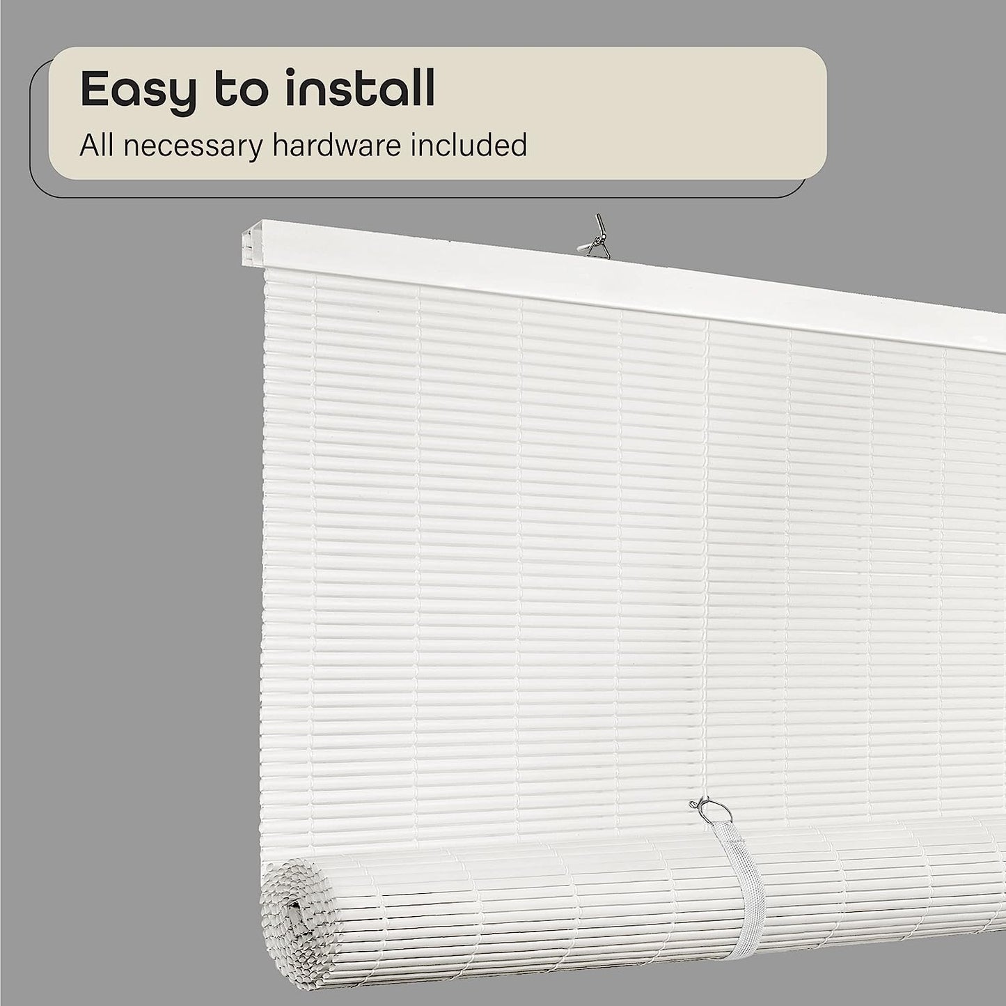 NEW - Cordless Solstice Vinyl Roll-Up Blind - 60 Inch Width, 72 Inch Length, Quarter Inch Vinyl Slats - White - Soft Light Filtering Horizontal Windows Blinds for Indoor & Ourdoor by Achim Home Decor - Retail $30