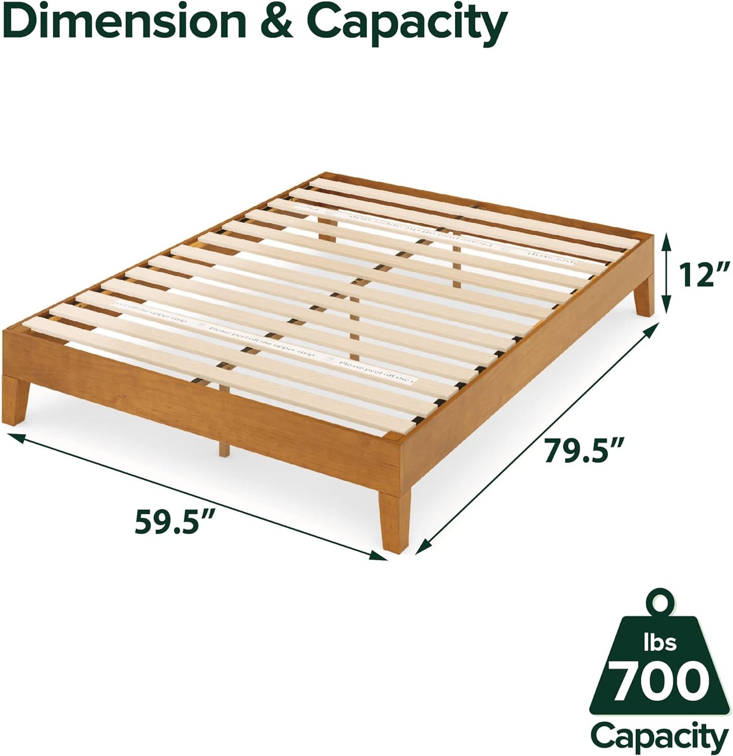 NEW - ZINUS Alexis Deluxe Wood Platform Bed Frame / Solid Wood Foundation / No Box Spring Needed / Wood Slat Support / Easy Assembly, Rustic Pine, Queen - Retail $229