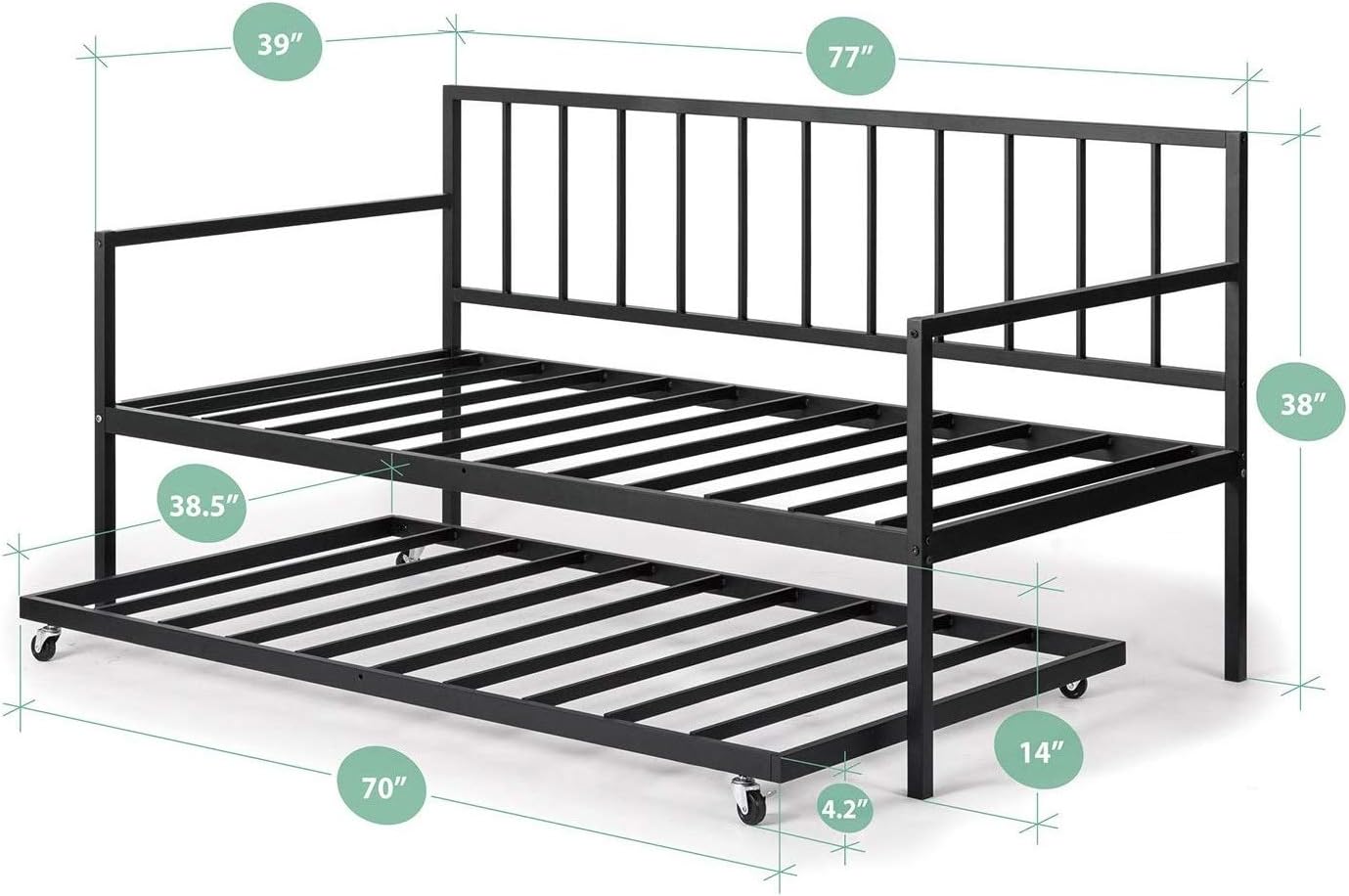 NEW - ZINUS TWIN Eden Metal Daybed with Trundle / Mattress Foundation with Steel Slat Support / Easy Assembly - Retail $190