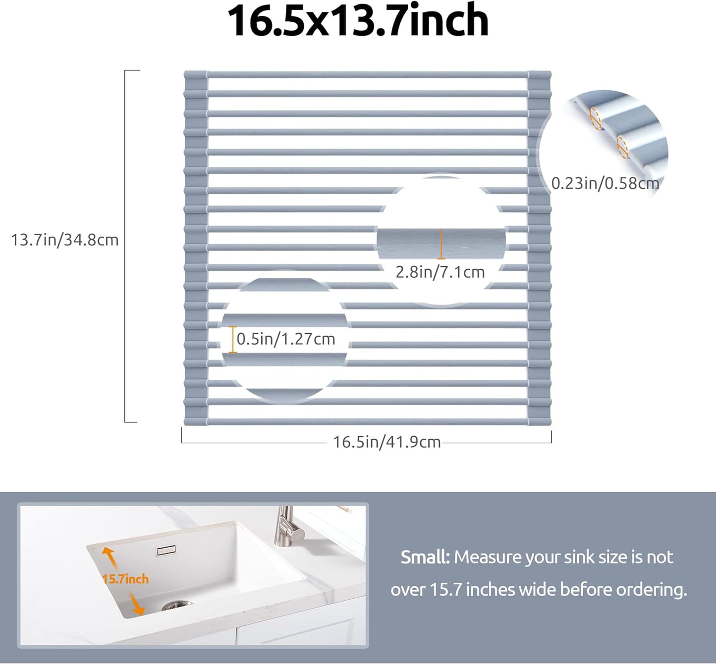 U-Taste Roll Up Dish Drying Rack 16.5 by 13.7 Inches, Over The Sink Foldable Multipurpose Silicone Dish Drainer Warm Gray, Small - Retail $24