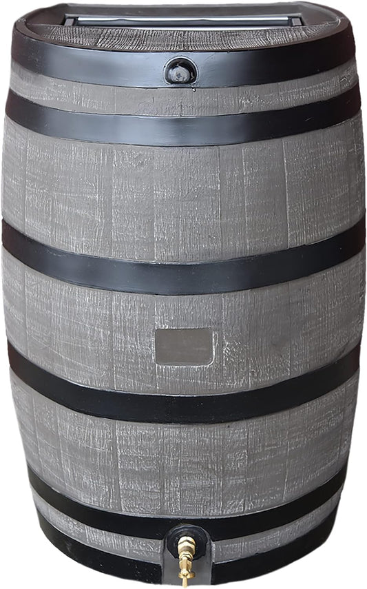 RTS Home Accents Polyethylene 50 Gallon Flat Back Rain Barrel , Woodgrain with Black Stripes - Retail $139