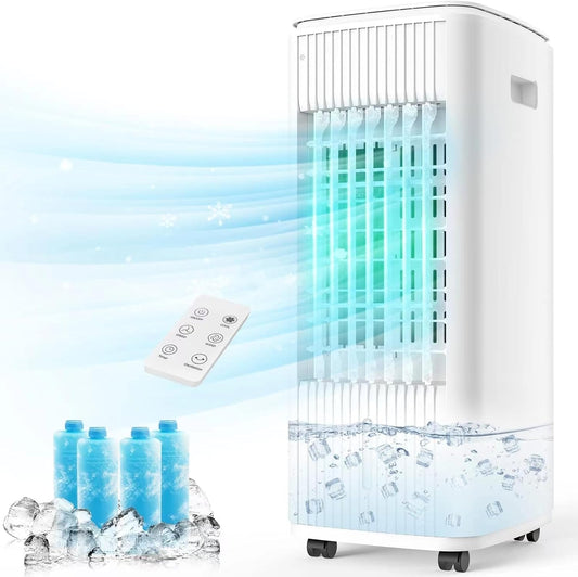 Evaporative Air Cooler, 3-IN-1 Windowless Portable Air Conditioner with Natural/Cooling/Humidifier & 3-Speed, 70Â° Oscillation & 7 Timer Remote Control, Swamp Cooler w/4 Ice Packs for Home & Kitchen - Retail $189