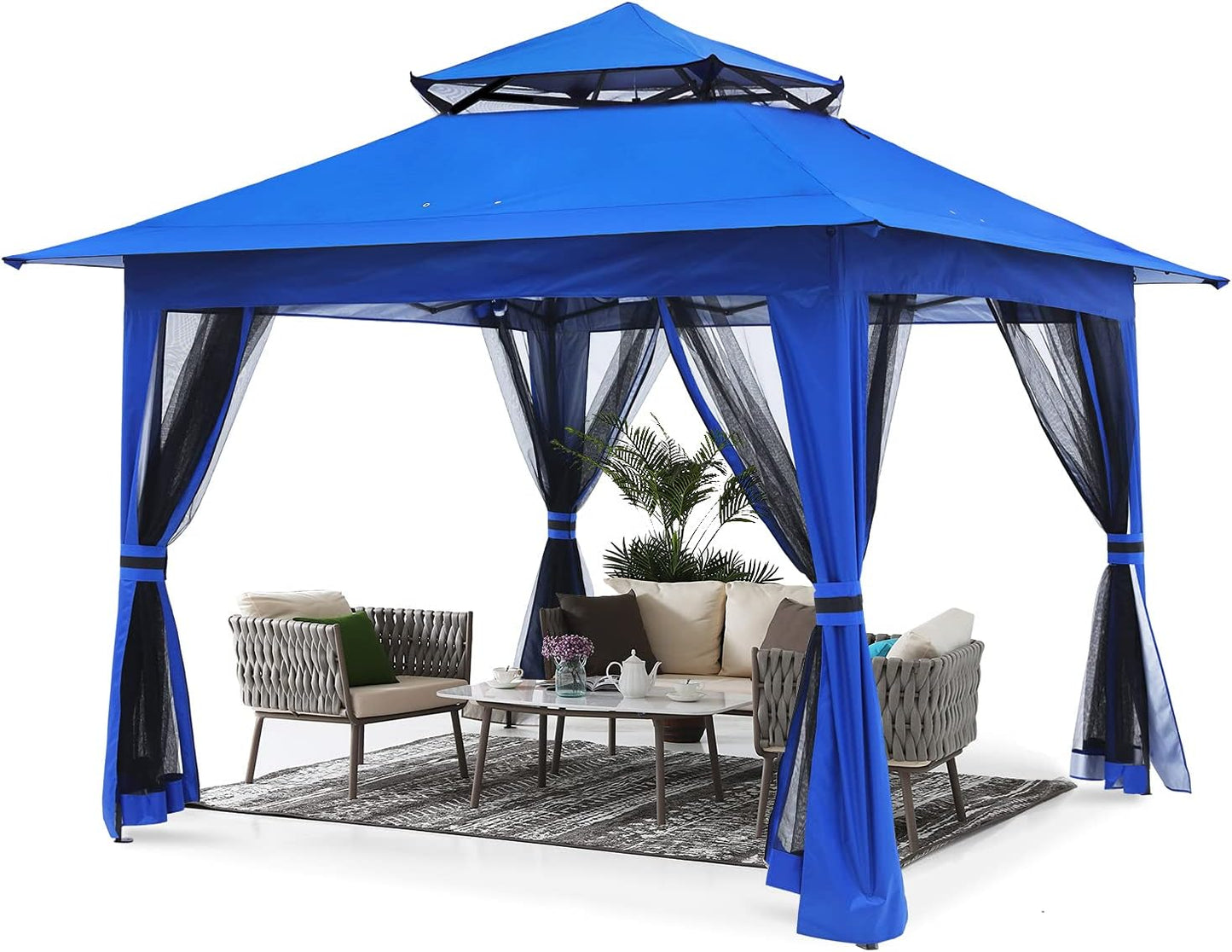 NEW - ABCCANOPY Pop Up Gazebo 13x13 - Outdoor Canopy Tent with Mosquito Netting for Patio Garden Backyard (Blue) - Retail $179