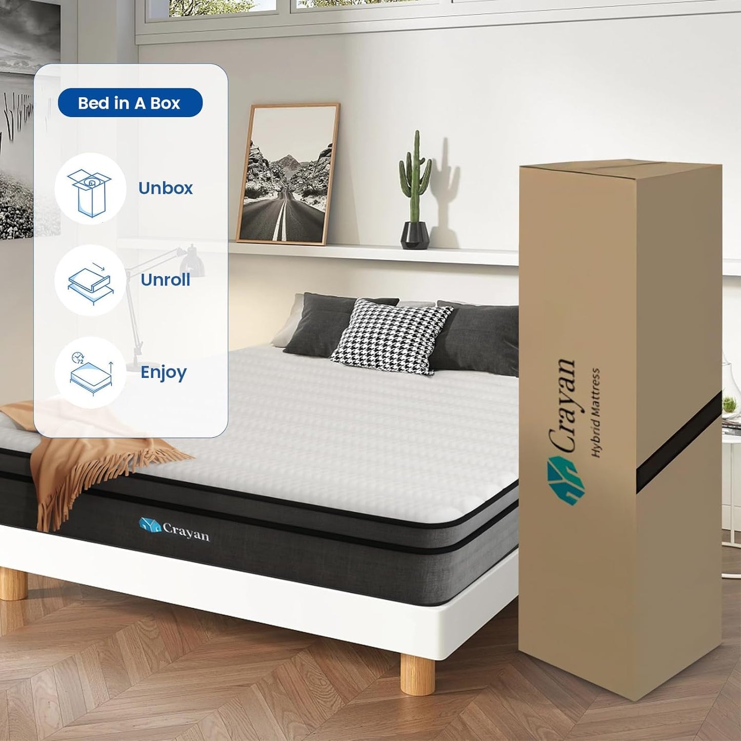 Crayan Queen Mattress, 12 Inch Memory Foam Mattress Queen Size, Innerspring Hybrid Mattress in a Box with Motion Isolation & Strong Edge Support & Pressure Relief, CertiPUR-US - Retail $228