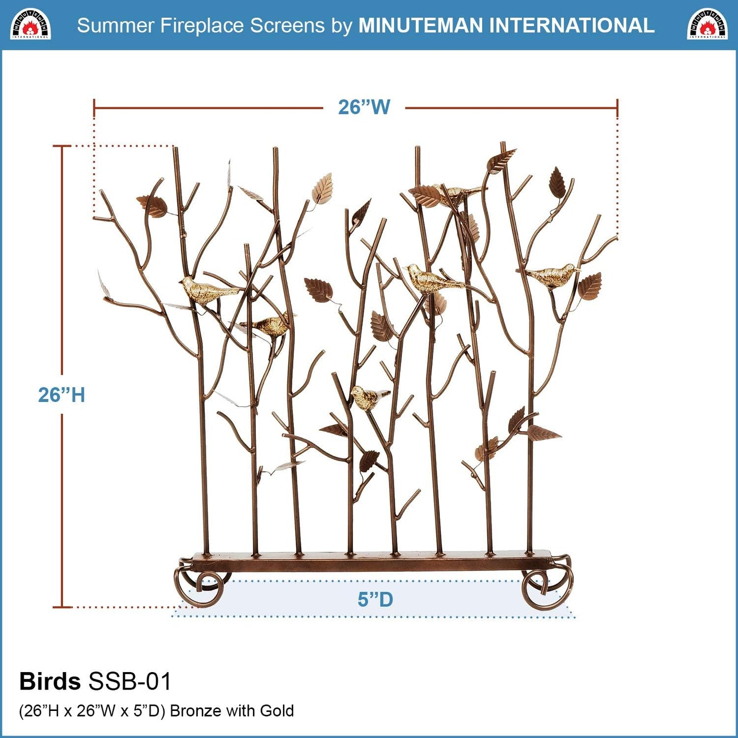 NEW - Minuteman International Birds Decorative Fireplace Summer Screen, Bronze 26 x 5 x 26 inches - Retail $142