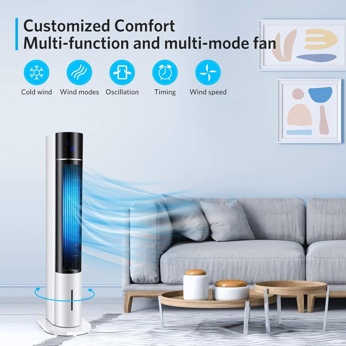 Swamp Cooler Fan, Oscillating Evaporative Air Cooler 43-inch, Quiet Air Conditioner Fan, lnstant Cool & Easy Use, 3 Modes & 3 Speeds, 12H Timer, 2 Ice Boxes, Remote & Panel Control for Room & Office - Retail $179