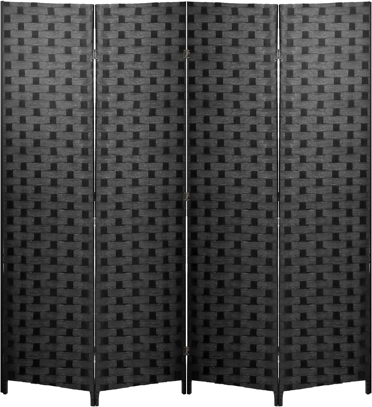 NEW - Room Divider 6FT Wall Divider Wood Screen 4 Panels Wood Mesh Hand-Woven Design Room Screen Divider Indoor Folding Portable Partition Screen,Black - Retail $62